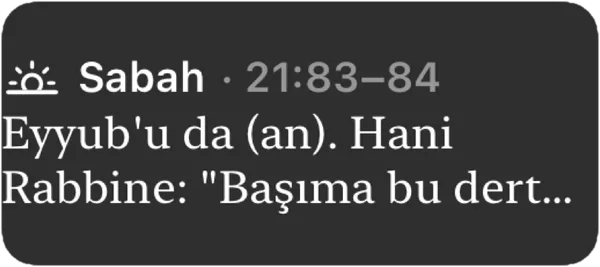 Rectangular Lock Screen widget in Turkish showing the Fajr ayah