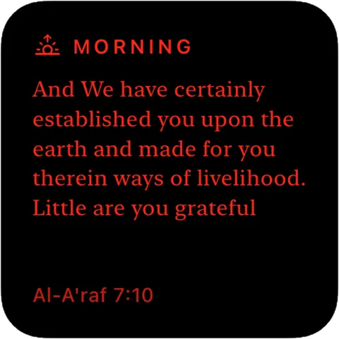 StandBy night mode widget in red with the morning ayah